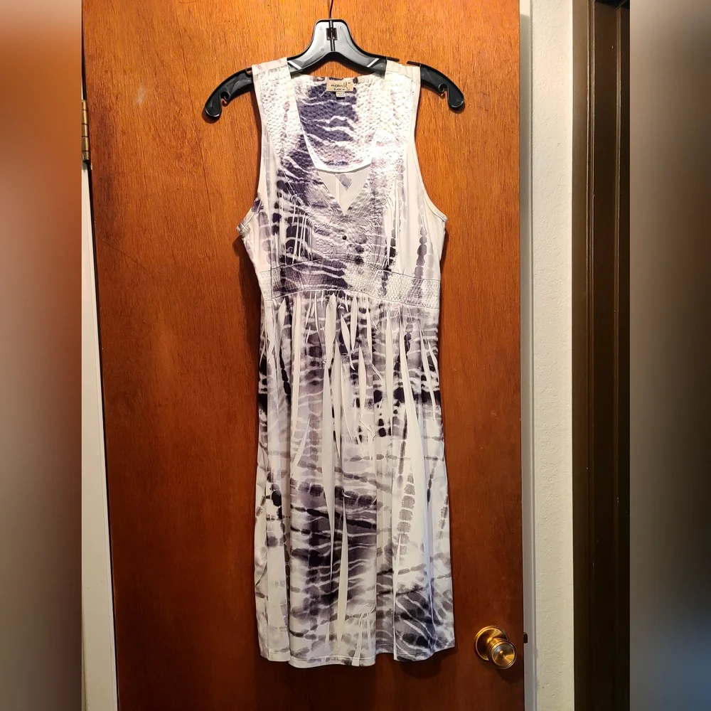 One World white&black tye dye crinkle stretch tuxedo dress szM BEAUTIFUL - Picture 4 of 9